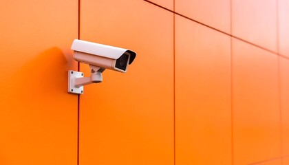 Security camera on orange wall