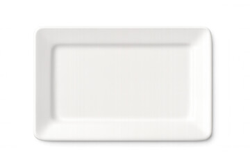 White rectangular plate with softly rounded corners, presenting clean design ideal for gourmet food styling, positioned against transparent surface