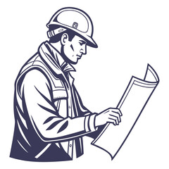 Engineer with helmet and construction plan.