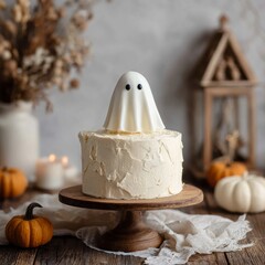 Spooky ghost cake features a creamy base with a hauntingly cute ghost topping that steals the Halloween show.