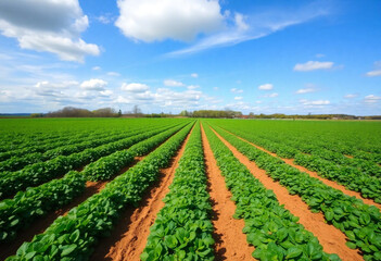 Campo de batatas, canteiro, fazenda, agricultura.