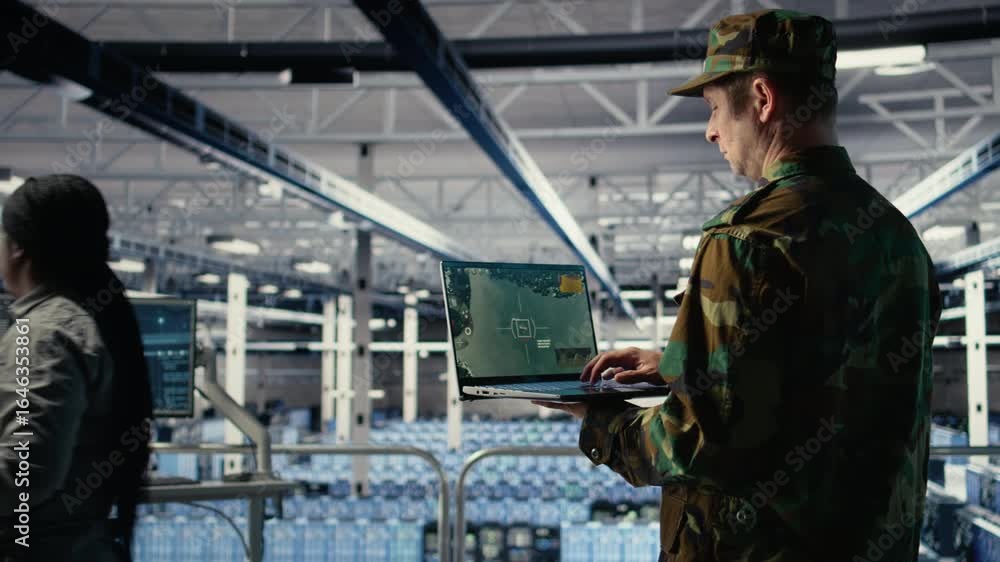 Poster army expert in data center integrating ai machine learning into radar systems for missile tracking. 
