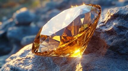 Golden Gemstone on Rock