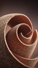 A bio-inspired structure made from plant-based laminate, curled into a tight spiral like a dormant leaf.