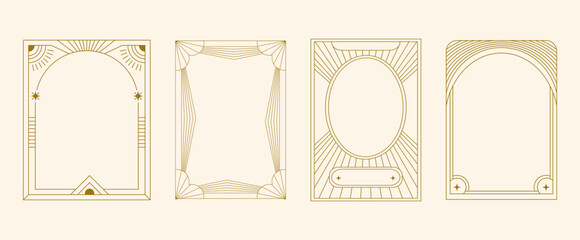 Golden Frame Art Deco Celestial Set Geometric Card Border Gold Banner Element Line Modern Vector Elegant Vintage Boho Luxury Art Nouveau Collection