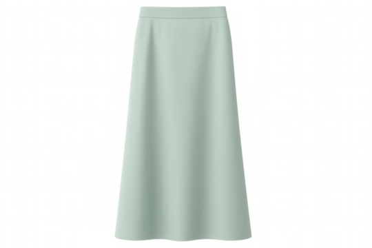 Long light green skirt mockup floating on transparent background, perfect for fashion design projects