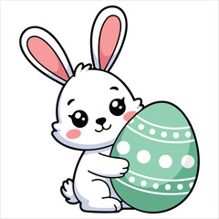 Bunny with giant holiday egg vector graphic