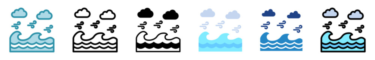 Ocean Wave Icon Multi Style Relate To Nautical, Sea, Marine, Navy. Use For Modern Concept, Ui, Ux Web And App Development.
