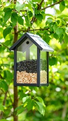 Naklejka premium Bird feeder hanging from tree branch (1)
