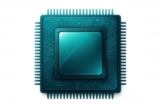 Central processing unit featuring a transparent background, highlighting intricate electronic circuit paths and advanced technology design