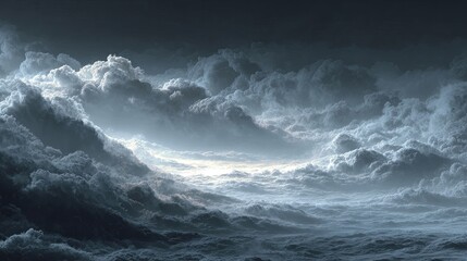 Dramatic cloudscapes with soft light.