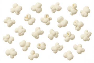 Popcorn kernels levitating against transparent backdrop, capturing cinematic essence for creative visual compositions