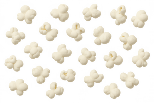 Popcorn kernels levitating against transparent backdrop, capturing cinematic essence for creative visual compositions