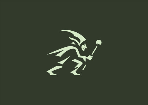 Simple Minimalist Goblin Silhouette Style Logo, A quirky minimalist goblin silhouette logo, showcasing fantasy elements with a clean design