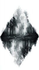 Abstract Surreal Forest Scene in Diamond Shape with White Mist