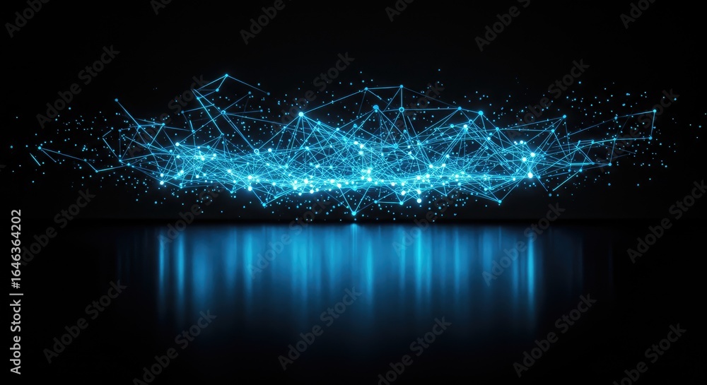 Aufkleber glowing blue network: abstract data connection with reflective surface on black background