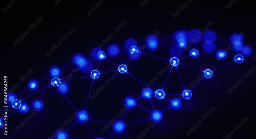 Poster glowing blue network: abstract digital connection on dark background