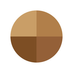 Circle pie chart. Four brown sections. Divided geometric round. Vector graphic element.