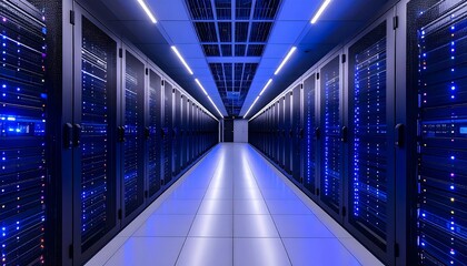 Server room interior, lit by blue light