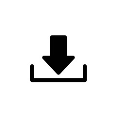 Simple black download icon, arrow pointing down into box.