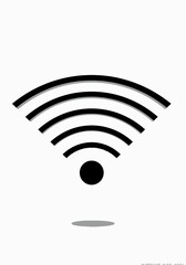 A minimalist black Wi-Fi icon with radiating arcs and a drop shadow on a white background, symbolizing wireless connectivity.