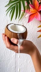 woman hands with coconut