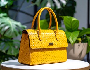 Bright yellow handbag displayed