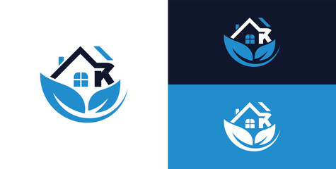 Greenhouse logo letter K, home care, simple linear house logo concept with leaves