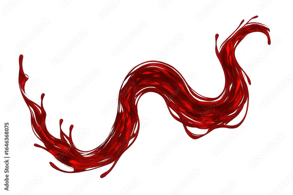 Poster red liquid splashing and forming a dynamic, wavy shape against a transparent background, suitable fo