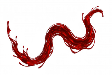 Red liquid splashing and forming a dynamic, wavy shape against a transparent background, suitable for various design projects