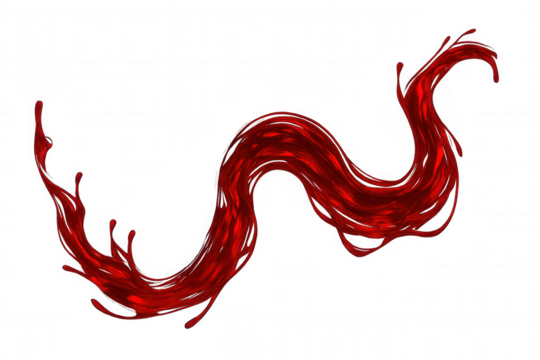 Red liquid splashing and forming a dynamic, wavy shape against a transparent background, suitable for various design projects - Powered by Adobe