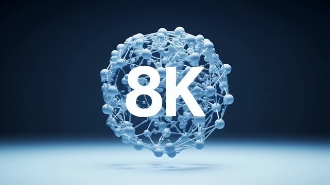 Abstract 8k Technology Illustration with Spherical Network on Blue Gradient Background Featuring Modern Digital Connectivity and Futuristic Design