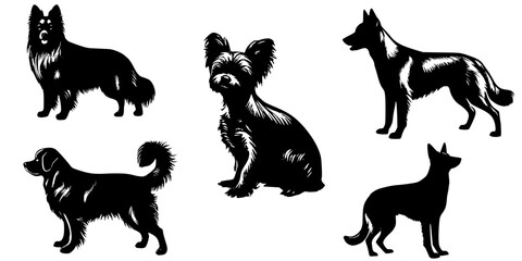 Shadows of Loyalty: Dog Breed Silhouettes, A striking collection of dog breed silhouettes in bold black.