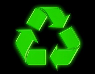 Obraz premium Green recycle symbol on black background