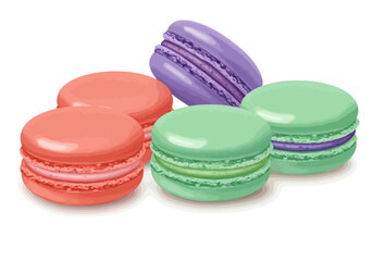 Macarons of various colors are stacked together in a small heap