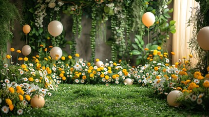 Colorful floral arrangement with party balloon HD photos