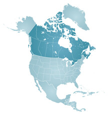 Map of North America with Canada highlighted