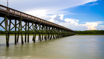 Wooden pier stretching over calm water