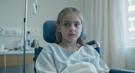 Child in Hospital Wheelchair, Stock Photo Serious Expression, Medical Image