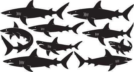 Multiple Sharks Silhouette Swimming Vector Illustration