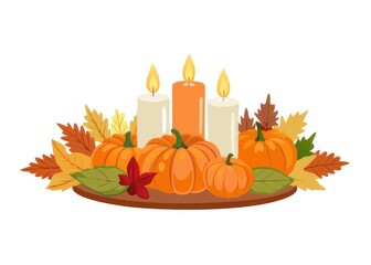 a thanksgiving candle and pumpkins on a plate