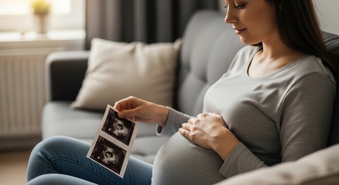 Expecting Mother Holding Ultrasound Image Pregnancy Journey, Babys First Picture