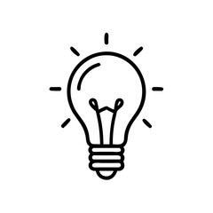 Light bulb icon with rays in minimalist black and white design  