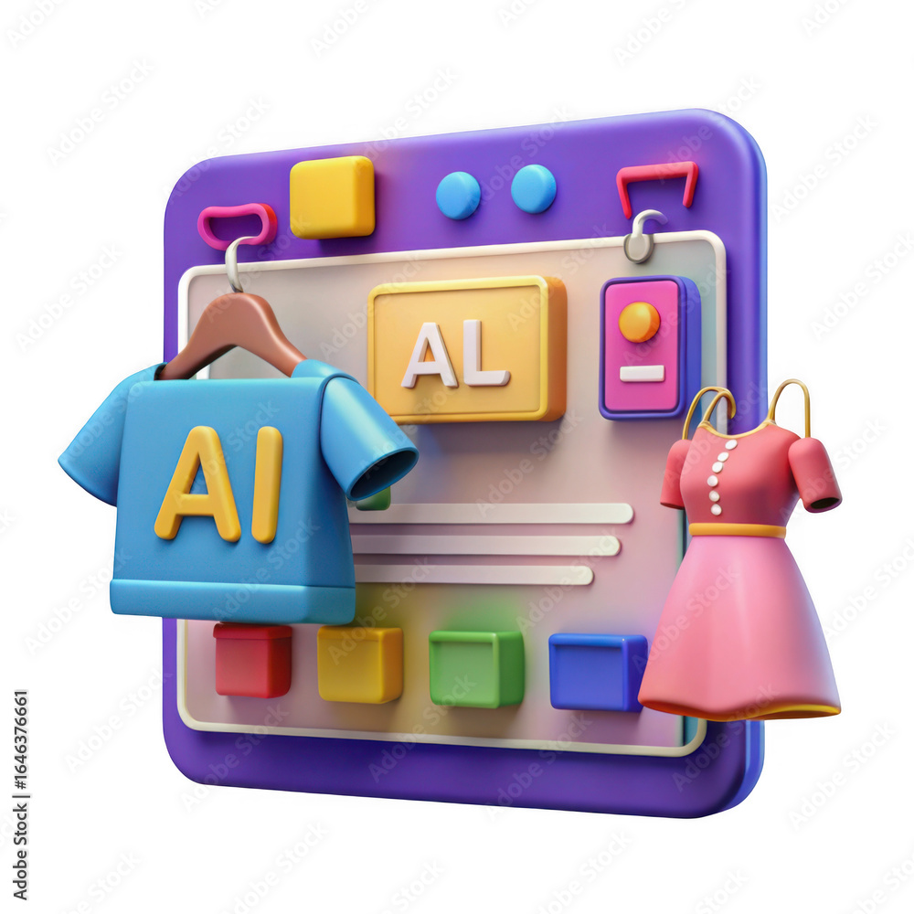 Poster 3d render of ai fashion design interface with clothing on transparent background isolated on transpa