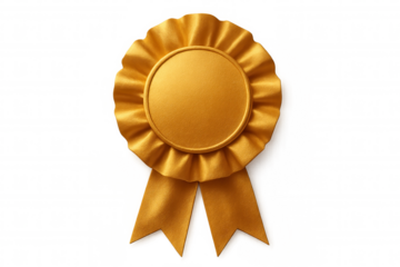 Golden award ribbon with transparent background representing success, achievement, and winning a prize