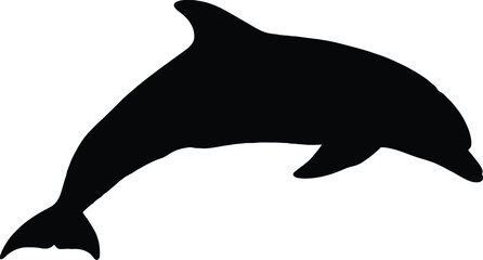 Graceful black silhouette of a dolphin leaping through the water, symbolizing freedom and marine life.