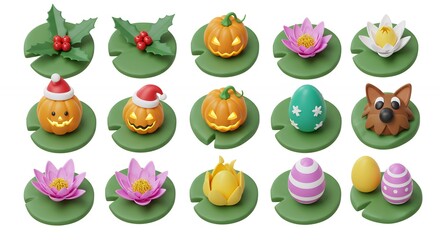 Fototapeta premium Decorative items on lily pads