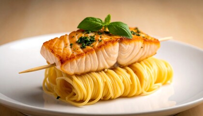 Grilled salmon with pasta
