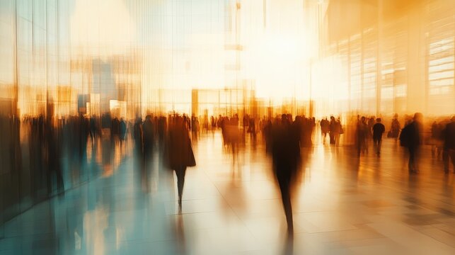 Flow of people: A blurred shot, depicting the transient rush of people in a public transit hub, capturing the rhythm of their journey.