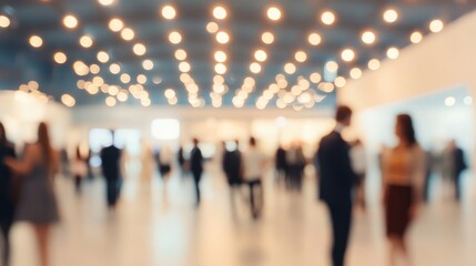 Blurry Convention Crowd: An out-of-focus view captures the bustle of a convention or trade show.